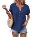 Summer Women's Clothing: Buttoned V-Neck Short-Sleeved T-Shirt Top For Women_ecoleips.com