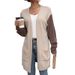 Pocketed Knit Cardigan For Spring Women's Wear, Color-Block Sweater Jacket_ecoleips.com
