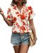 2025 Summer New Floral V-neck Batwing Casual Loose Women's Short Sleeve Shirt_ecoleips.com
