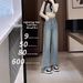 American Retro Wide-leg Jeans For Women, Spring And Autumn, High-waisted, Loose-fitting, Drapey, Floor-length, Slimming,_ecoleips.com