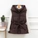 Women’s Short Quilted Vest – Hooded Winter Puffer Gilet With Belt & Slim Fit_ecoleips.com