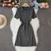 Summer Polo Collar Knitted Bodycon Dress For Women, Slim Fit Short Sleeve Elegant Tunic Dress Versatile Seasonal Colors:_ecoleips.com