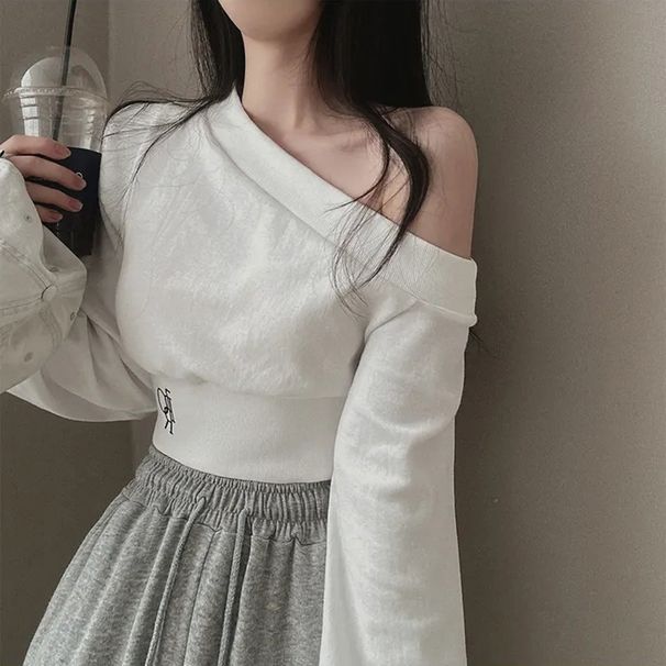 American-style Spicy Girl Waist-cinching Off-shoulder Sweatshirt For Women, Spring And Autumn Thin Korean Version Loose_ecoleips.com