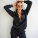 Aria Basics Aria Basics Cross-Border Casual European And American Women's Solid Color Sleeve Zipper Loose Top Tie Long Pans Two-Piece_ecoleips.com