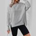 Women's Clothing Oversized Split Hem Crewneck Sweatshirt - Long Sleeve Casual Pullover With Drop Shoulder For Streetwear (Grey, Navy, Khaki, Black)_ecoleips.com