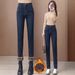 2026 Fall/Winter New Style Fleece-Lined Warm Slim-Fit Pants High-Waisted Slimming Thick Stretchy Versatile Women's Denim_ecoleips.com