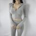 Slim-Fit Tracksuit Set with Zip Hoodie And Flare Pants One Size Fits S-L Waist-Defining Silhouette Gray Black Pink Women's Clothing_ecoleips.com