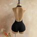 Women's Sexy Slim V Neck Backless Gray Jumpsuit European American Style Simple Commuter Knitted Bodysuit_ecoleips.com