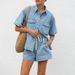 Retro Casual Loose Pocket Short Sleeved Shirt Shorts Denim Two Piece Suit_ecoleips.com