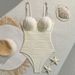 Women's Retro Shell Hard Cup Beaded One Piece Swimsuit Bikini Wave Pattern Cross Border European American Style 26 New_ecoleips.com
