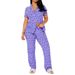Summer Women's Casual Home Wear Set Comfortable Short Sleeve Front Button Elastic Waist Mediterranean Style_ecoleips.com
