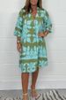 2025 Independent Site European And American V-neck Printed Three-Quarter Sleeve Floral Women's Dress_ecoleips.com