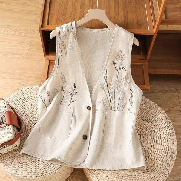 High-end Heavy-duty Embroidered Cotton-linen Women, Summer Artistic And Fashionable Layered Vest Top For Women_ecoleips.com