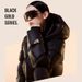 "Black & Gold Goose Down Puffer Jacket For Women - Detachable Hood Winter Coat With Luxury Quilting, Thickened Insulation & Oversized Fit (S-XXL)"_ecoleips.com