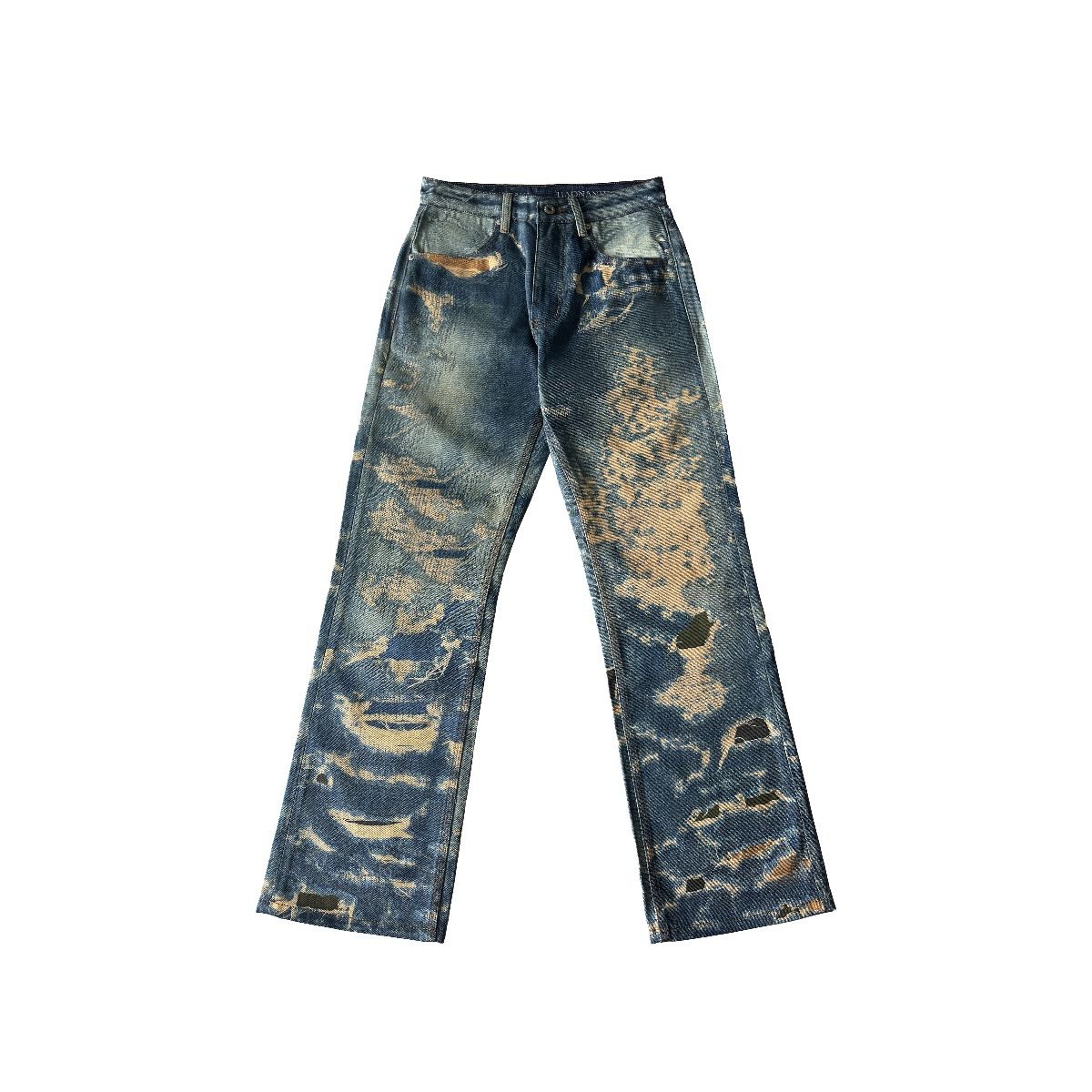 Women's Clothing Digital Printing Erosion Damage Washed Retro Distressed Jeans_ecoleips.com