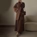 Vintage Elegant Women's Fall Outfit – Loose Fit Round Neck Top & Flowy Midi Skirt Set (Long Sleeve, Ruffled Hem) – Boho Chic Casual Dress_ecoleips.com