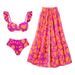 Women's High Waist Bikini Set With Ruffled Straps & Printed Design - Includes Matching Umbrella Dress_ecoleips.com