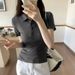 Plus-size Sexy Women's Slit Solid Color Plus-size Polo Shirt, Summer Short-sleeve T-shirt, Slim-fit Casual Turn-down_ecoleips.com