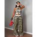 Women's Hip Hop Sportswear Set Sexy American Style Printed Vest Wide Leg Pants Casual Versatile Everyday Street Outfit For Spring/Autumn Summer_ecoleips.com