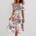Women's Floral Print Dress V Neck Summer New Arrival Casual Comfortable Loose Style_ecoleips.com