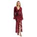 Women's Retro Lace Bell Sleeve Deep V Neck Slightly Sheer High Slit Skirt Set Spring New Clothing Sexy_ecoleips.com