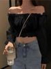 Women's Off-Shoulder Crop Top High-Waisted Puff Sleeves Spring/Summer 2024 Trendy Style_ecoleips.com
