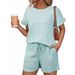 European And American Women's Summer Clothing Set Colorful Waffle Knit round Neck Short Sleeve Top with Ruffle Shorts_ecoleips.com