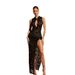 Women's Sexy Lace Crochet Hollow out Bodycon Dress High Slit Slim Sleeveless Fashionable Spring 2025 Style_ecoleips.com