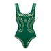 Women's Solid Color Laser Cut Swimsuit Sexy One Piece Nylon Swimwear_ecoleips.com