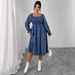 Women's Clothing Plus Size Clothes "Sophisticated High Waisted Square Neck Dress – Button Down Long Sleeve Winter Dress For Women_ecoleips.com