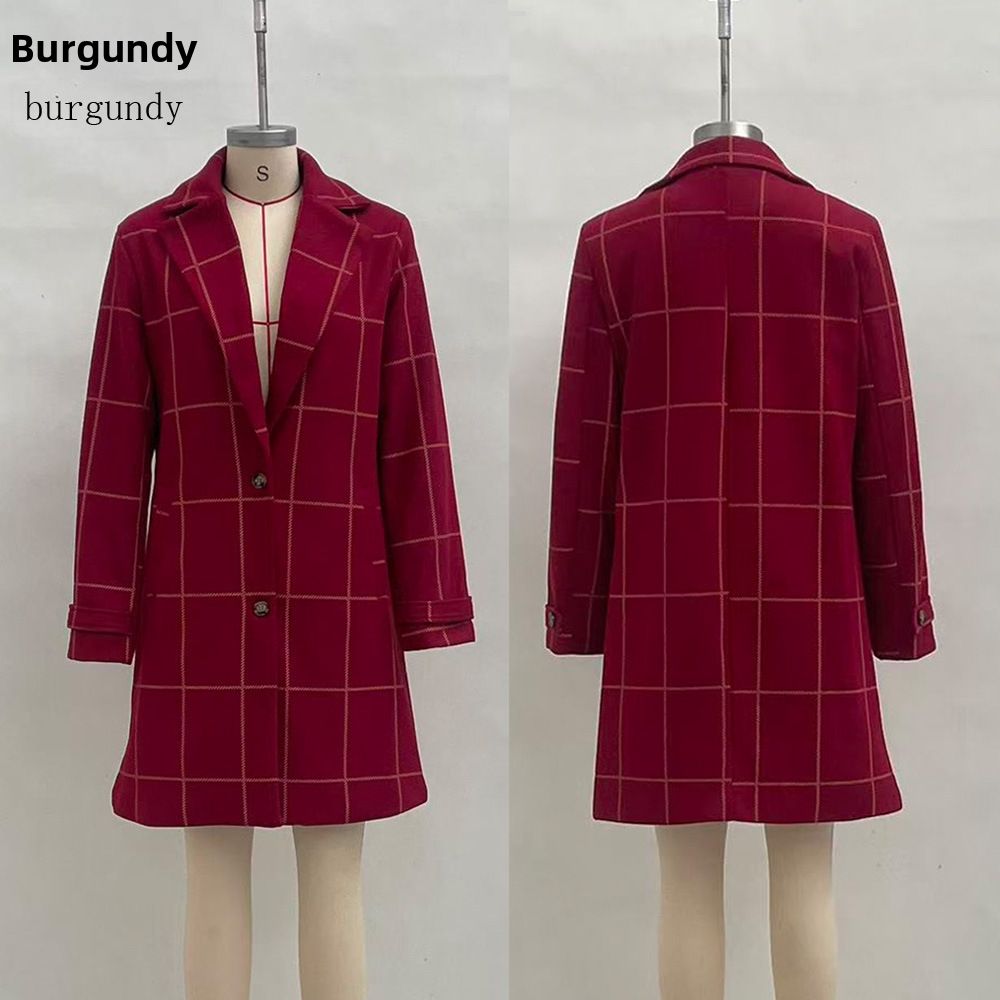 Women's Retro Plaid Wool Coat Mid-Length Lapel Casual Temperament European American Style Outerwear_ecoleips.com