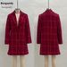 Women's Retro Plaid Wool Coat Mid-Length Lapel Casual Temperament European American Style Outerwear_ecoleips.com
