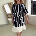 Women's Clothing Temperament Round Neck Striped Splicing Pleated Dress_ecoleips.com