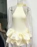 Ballet Style Halter Neck Sleeveless Stand Collar Waist Cinched Ruffled Puffy Dress Womens Summer Casual Party Dress_ecoleips.com