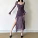 2023 European And American Style Autumn New Women's Solid Color Slim-Fit High-Waisted Fashion Square-Neck_ecoleips.com