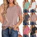 Women's Round Neck Twist Stripe Short Sleeve T-Shirt Loose Fit Summer Top_ecoleips.com