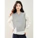 2025 Fall/Winter New Gray Simple Design High-End Round Neck Two-Piece Pullover Long Sleeve Sweatshirt For Women_ecoleips.com