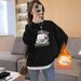 Korean Style Women's Sweatshirt Loose Casual round Neck Fleece Lined Thickened Autumn Winter Top_ecoleips.com