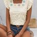 In-stock Foreign Trade 1688 Alibaba Square-neck Crochet Patchwork Flutter-sleeve Solid Color Women's Top_ecoleips.com