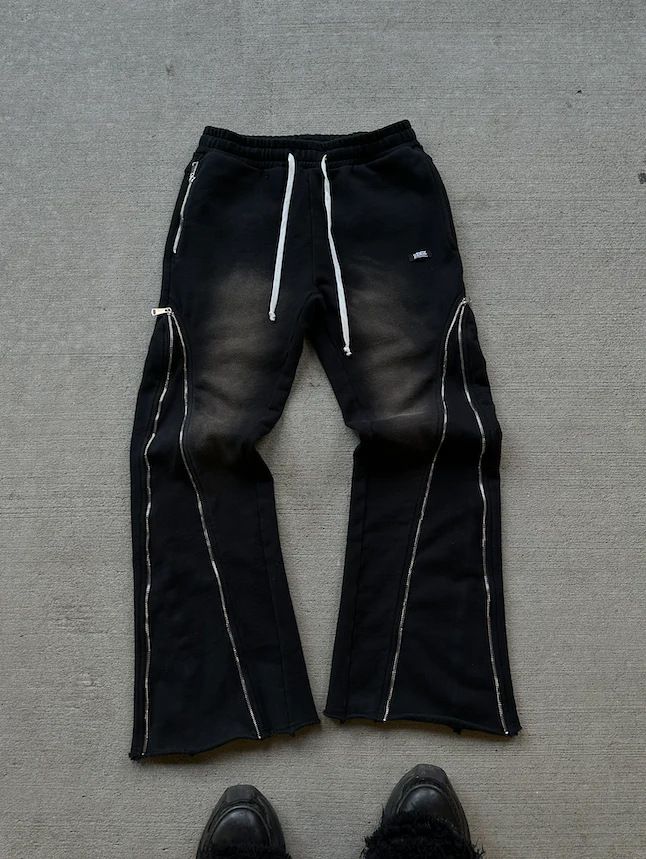 Women's Clothing High Street Zipper Decoration Distressed Sports Pants Men And Women Harajuku Hip Hop Straight Loose Sweatpants Casual Pants_ecoleips.com
