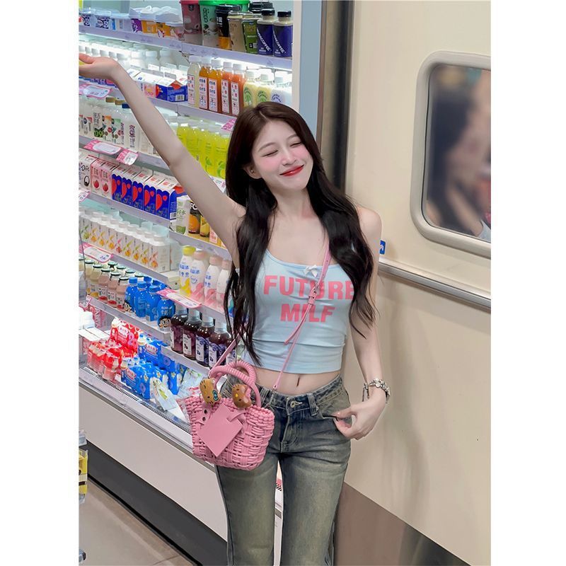 American Retro Sporty Style Hot Girl Ins Letter Print Slim-fit Tank Top For Women_ecoleips.com