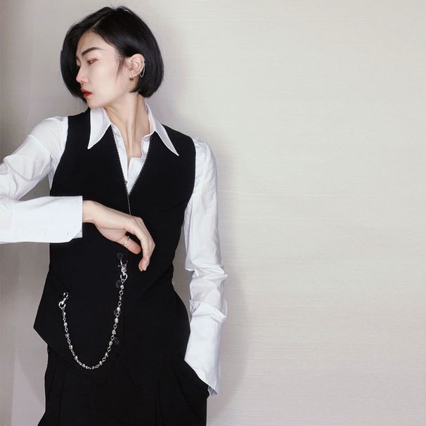 Same Style As In The Mall 2026 Women's Spring And Autumn New Slim-fit Chain V-neck Short Vest Jacket 5400780_ecoleips.com