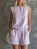 Women's Solid Color V Neck Button Up Short Sleeved Shorts Set Casual Two Piece Spring/Summer Fashion_ecoleips.com