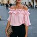 Women's Sexy Off-Shoulder Shirt Solid Color Loose Fit European American Style Independent Website Cross-Border E-commerce Amazon Size Label_ecoleips.com
