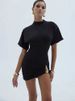 JULISSA MO Elegant Round Neck Metal Button Women Mini Dress Black Short Sleeve Ruched Dress Female Spring Slim Party Club Dress_ecoleips.com