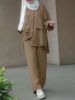 2pcs Abaya 5XL Women Two Piece Muslim Sets Kimono Khimar Top+wide Leg Pants Suits 2024 Solid Ramadan Eid 2 Piece Islam Clothes_ecoleips.com