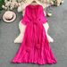 Women's Elegant 3D Floral Pleated Dress - Slim Fit Mid-Sleeve With Waist-Defining Design, Flowy Over-the-Knee Skirt For Summer_ecoleips.com