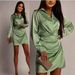 Satin Twist-Front Dress – Polo Collar Slim Fit Midi Dress (Gray/Black/Cream/Brown/Green, S-XL)_ecoleips.com