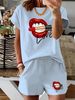 Women’s 2 Piece Outfit Set – Oversized Graphic T-Shirt And Biker Shorts Matching Set, Casual Summer Lounge Tracksuit For Daily Wear-359_ecoleips.com