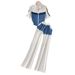 Women's Clothing Short-Sleeved Spliced Denim T-Shirt High Waist Casual Straight Pants Set High Waist Two-Piece Suit Design_ecoleips.com